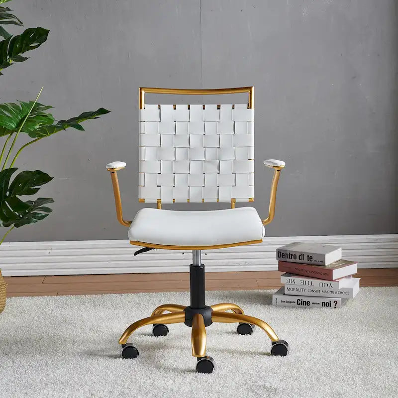 Goldtone Leather Mid Back Office Chair Swivel Computer Desk Chair