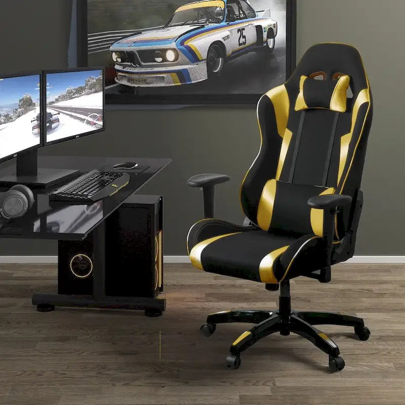 Bonded Leather, Fabric, and Mesh High-back Ergonomic Gaming Chair