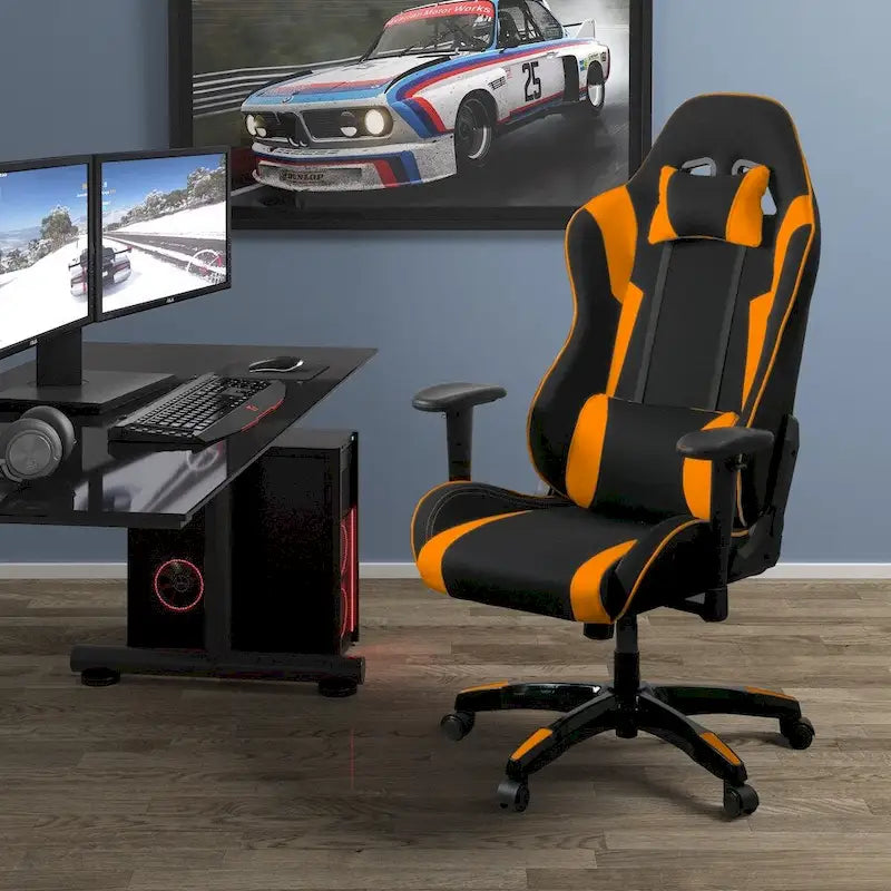 Bonded Leather, Fabric, and Mesh High-back Ergonomic Gaming Chair