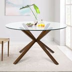 Round 39 Glass Dining Table Walnut Table Leg - 39x30x27