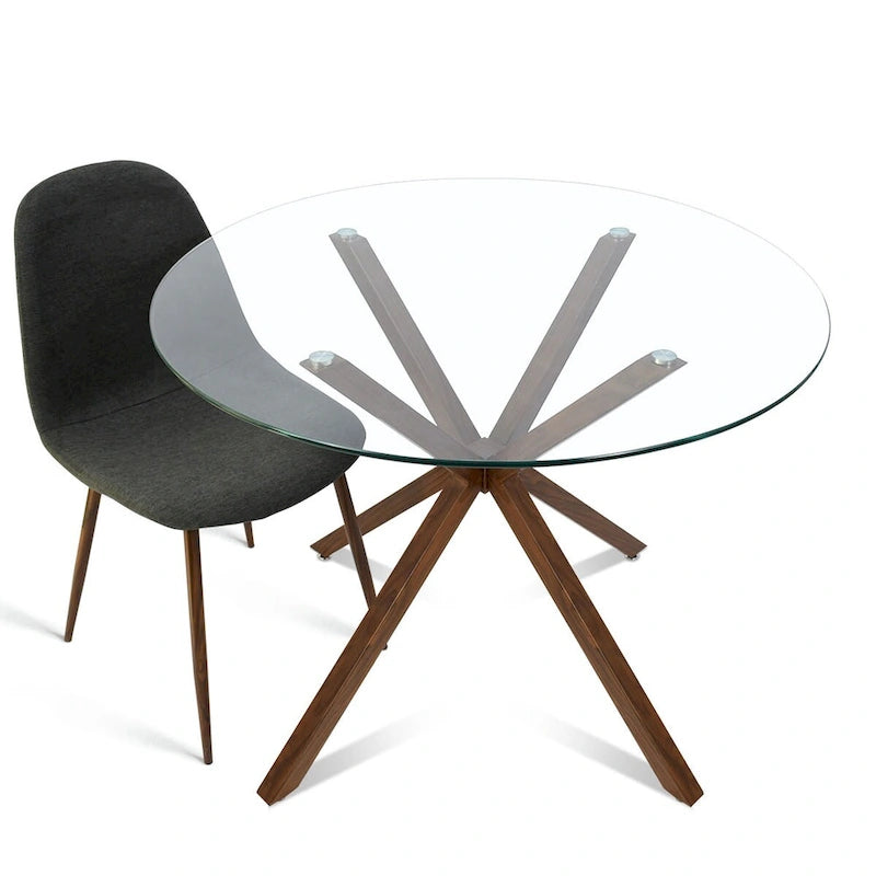 Runder Glas-Esstisch 39, Walnuss-Tischbeine - 39x30x27
