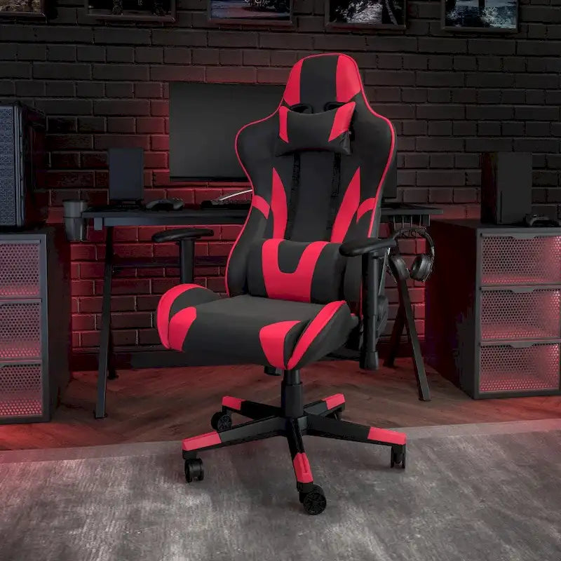 Ergonomischer Racing-Gaming-Stuhl mit vollständig neigbarer Rückenlehne in Rot