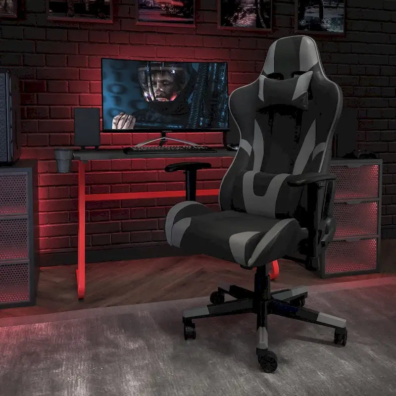 Racing Gaming Ergonomic Chair with Fully Reclining Back in Red