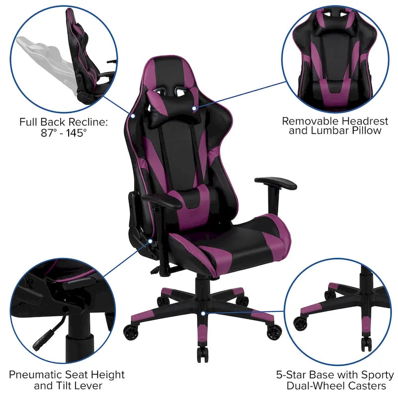 Ergonomischer Racing-Gaming-Stuhl mit vollständig neigbarer Rückenlehne in Rot