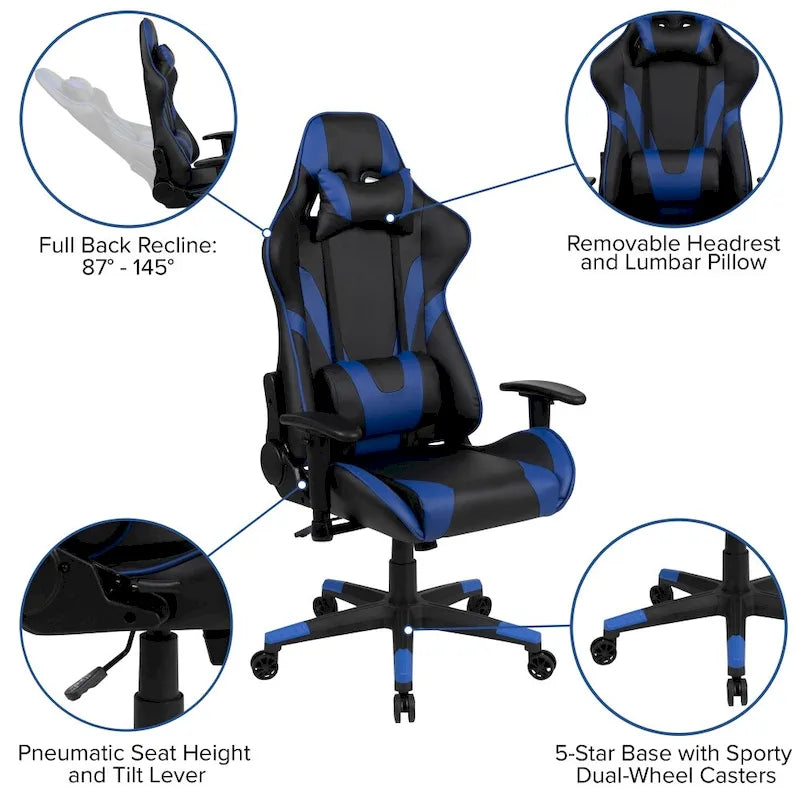 Ergonomischer Racing-Gaming-Stuhl mit vollständig neigbarer Rückenlehne in Rot