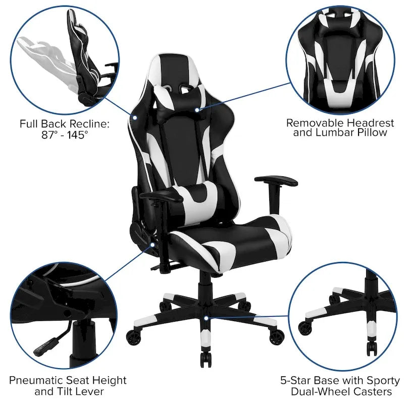 Ergonomischer Racing-Gaming-Stuhl mit vollständig neigbarer Rückenlehne in Rot