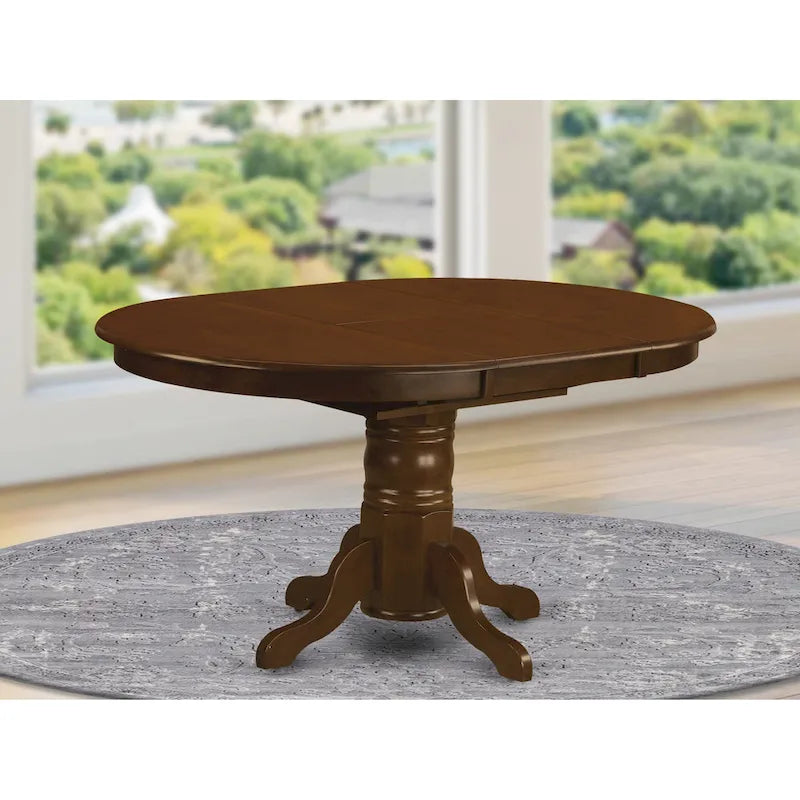Table de cuisine moderne - plateau de table à manger ovale avec rallonge papillon et base à piédestal
