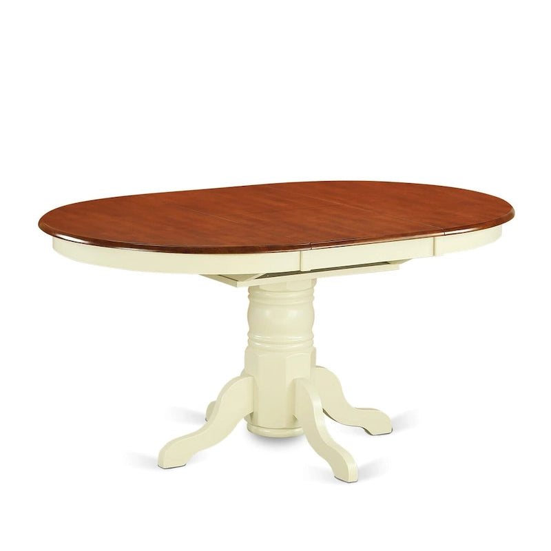 Table de cuisine moderne - plateau de table à manger ovale avec rallonge papillon et base à piédestal