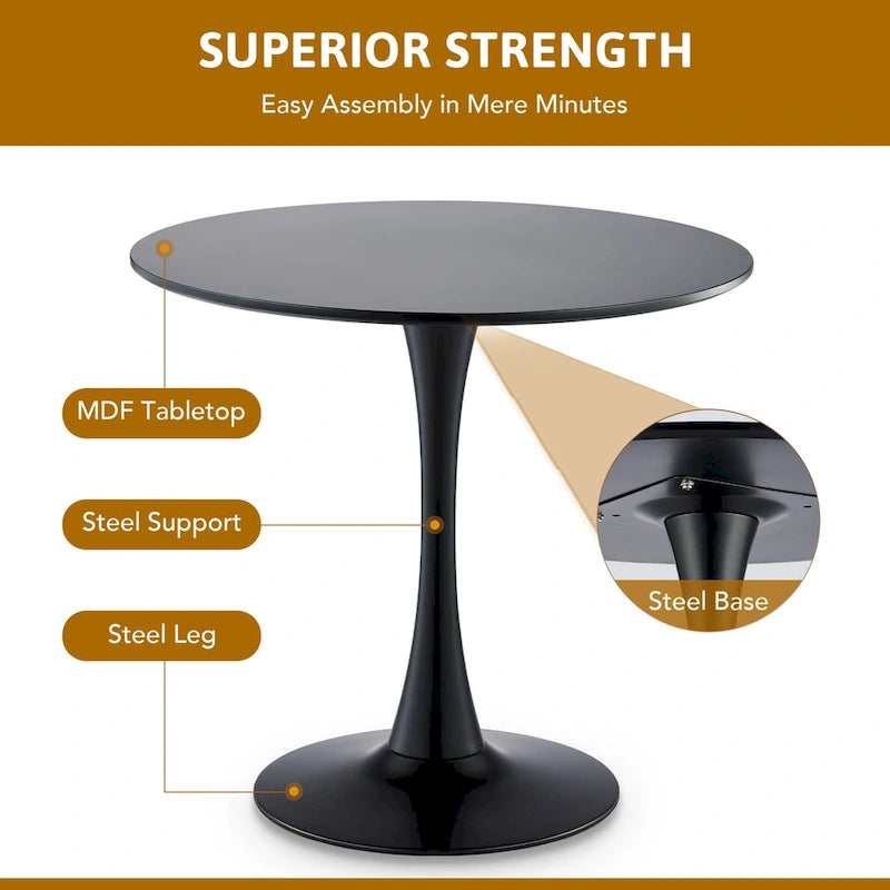 31.5 Inch Modern Round Kitchen and Dining Table for 2-4
