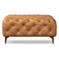 Ottoman in Cognac Tan with Wood Legs - Full Grain Genuine Leather