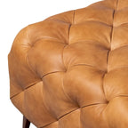 Ottoman in Cognac Tan with Wood Legs - Full Grain Genuine Leather
