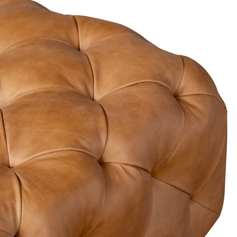 Ottoman in Cognac Tan with Wood Legs - Full Grain Genuine Leather