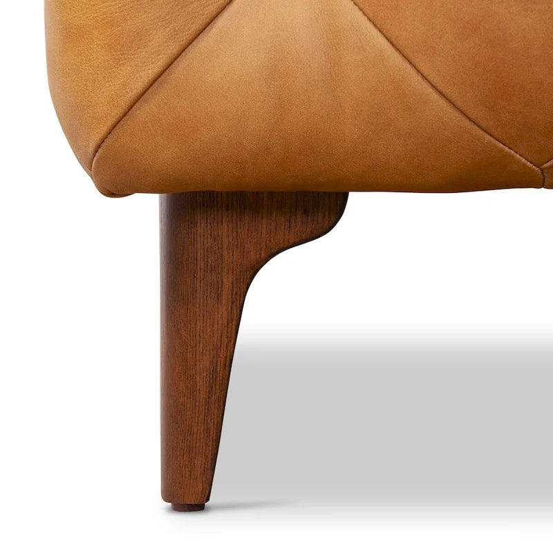 Ottoman in Cognac Tan with Wood Legs - Full Grain Genuine Leather