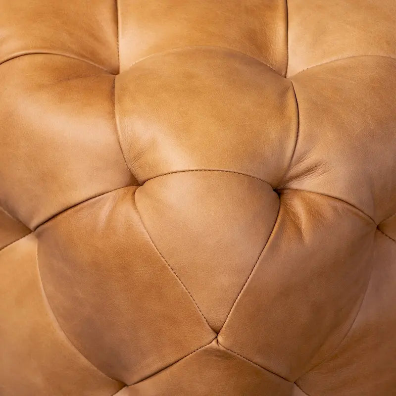 Ottoman in Cognac Tan with Wood Legs - Full Grain Genuine Leather
