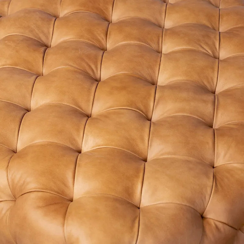 Ottoman in Cognac Tan with Wood Legs - Full Grain Genuine Leather
