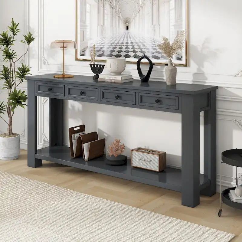Table console pour entrée ou couloir, table de canapé avec tiroirs de rangement et étagère inférieure