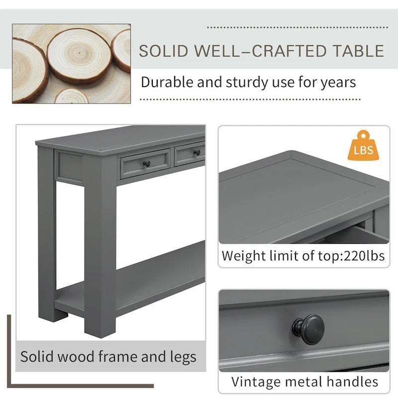 Table console pour entrée ou couloir, table de canapé avec tiroirs de rangement et étagère inférieure