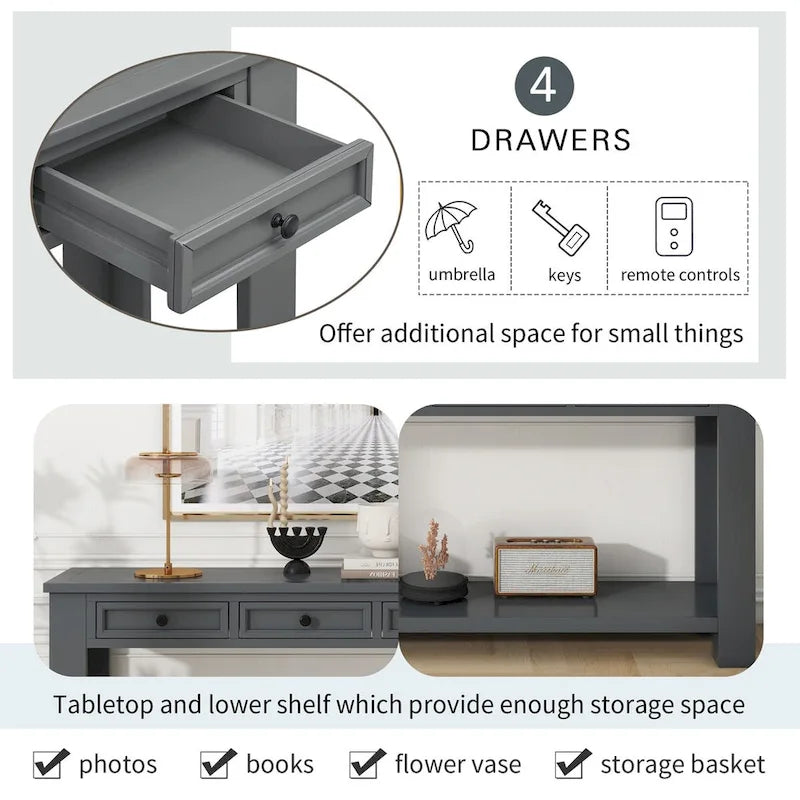 Table console pour entrée ou couloir, table de canapé avec tiroirs de rangement et étagère inférieure