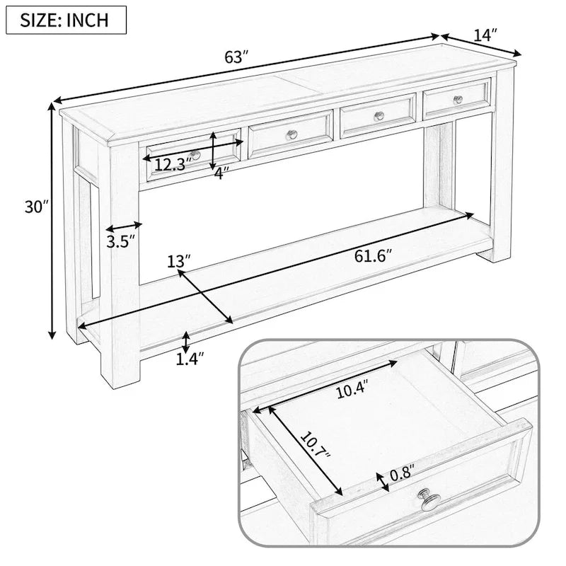 Table console pour entrée ou couloir, table de canapé avec tiroirs de rangement et étagère inférieure
