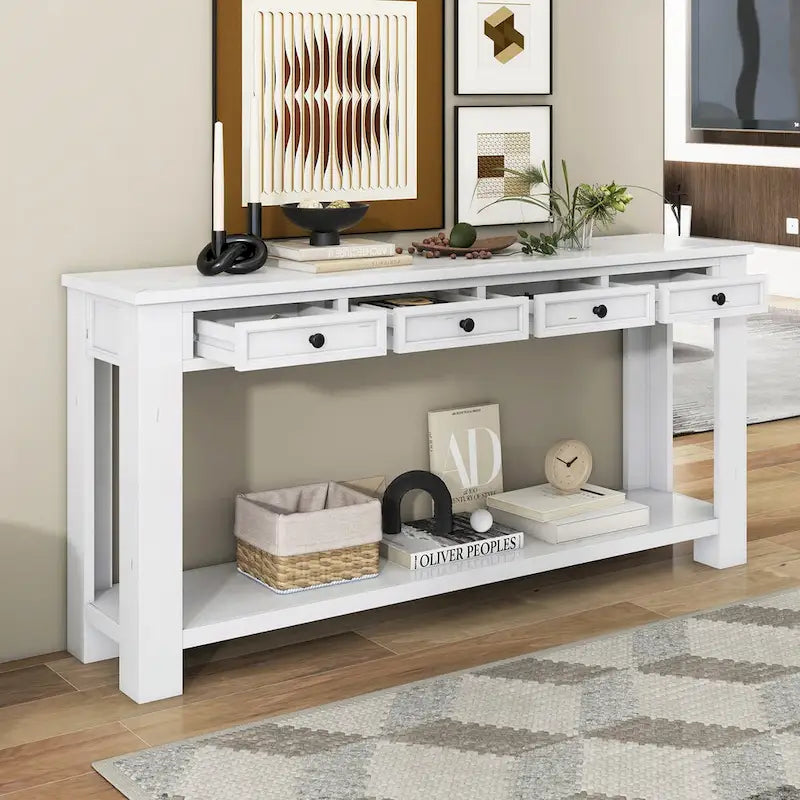 Table console pour entrée ou couloir, table de canapé avec tiroirs de rangement et étagère inférieure