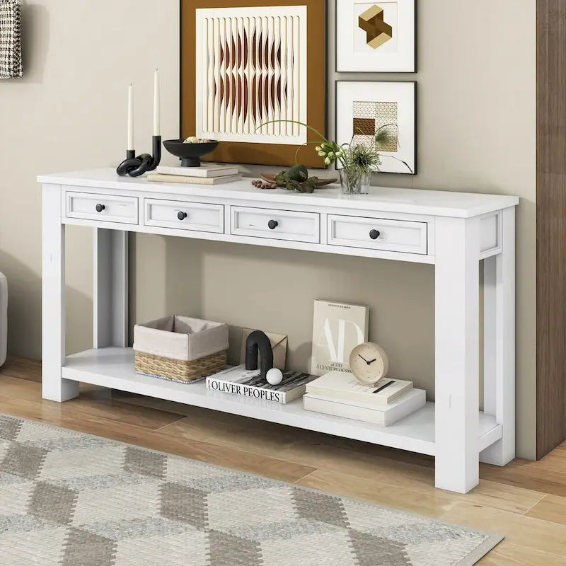 Table console pour entrée ou couloir, table de canapé avec tiroirs de rangement et étagère inférieure