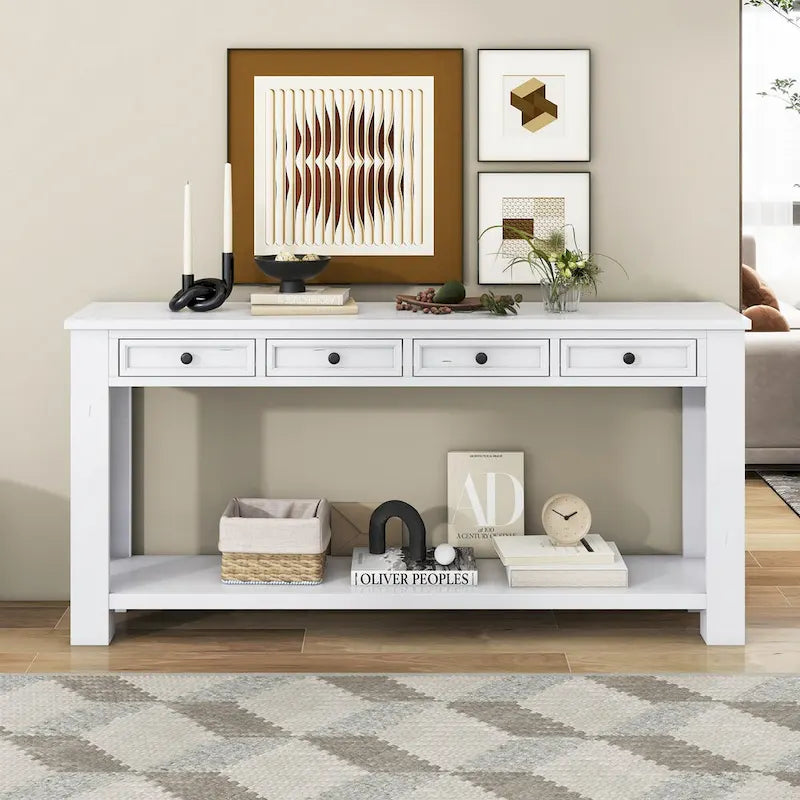 Table console pour entrée ou couloir, table de canapé avec tiroirs de rangement et étagère inférieure