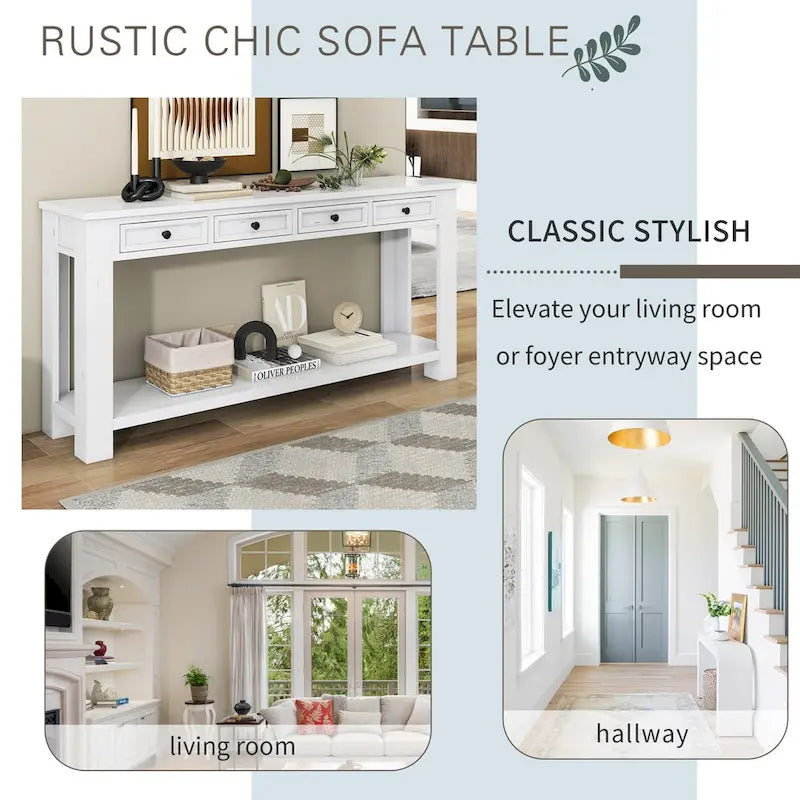Table console pour entrée ou couloir, table de canapé avec tiroirs de rangement et étagère inférieure