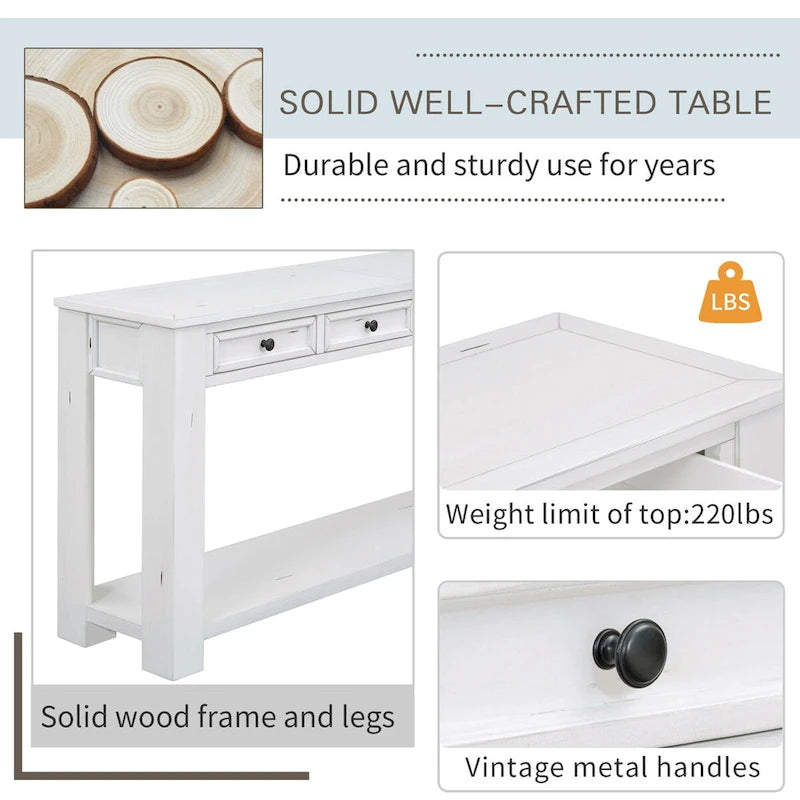Table console pour entrée ou couloir, table de canapé avec tiroirs de rangement et étagère inférieure