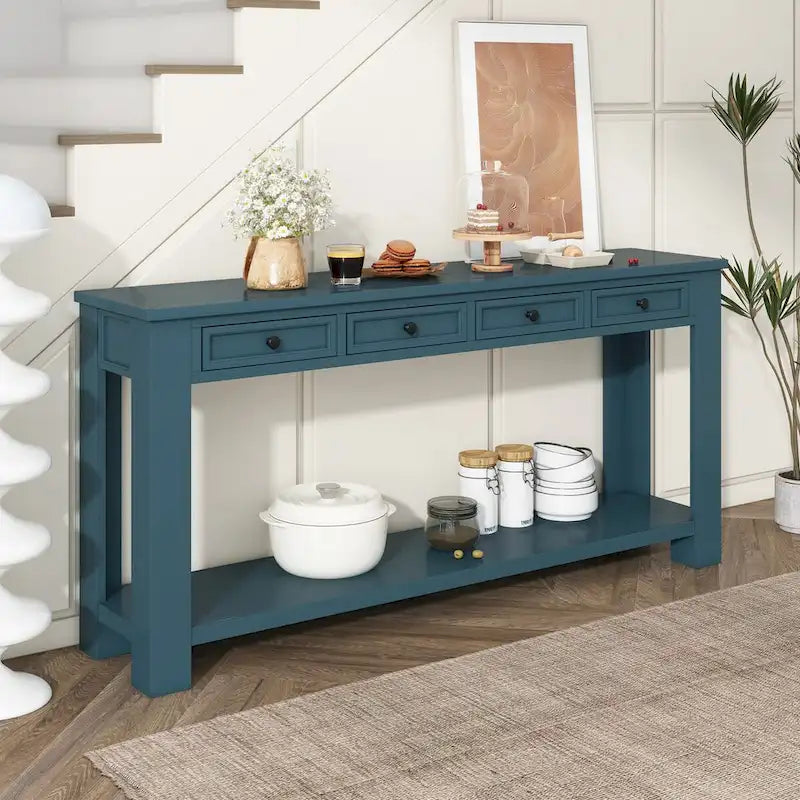 Table console pour entrée ou couloir, table de canapé avec tiroirs de rangement et étagère inférieure