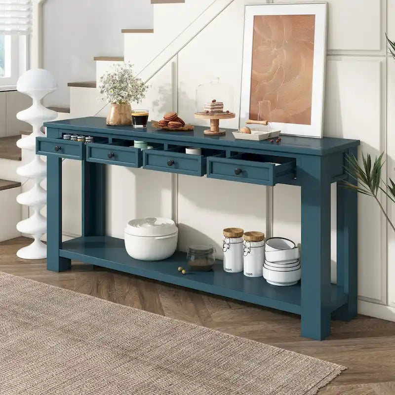 Table console pour entrée ou couloir, table de canapé avec tiroirs de rangement et étagère inférieure