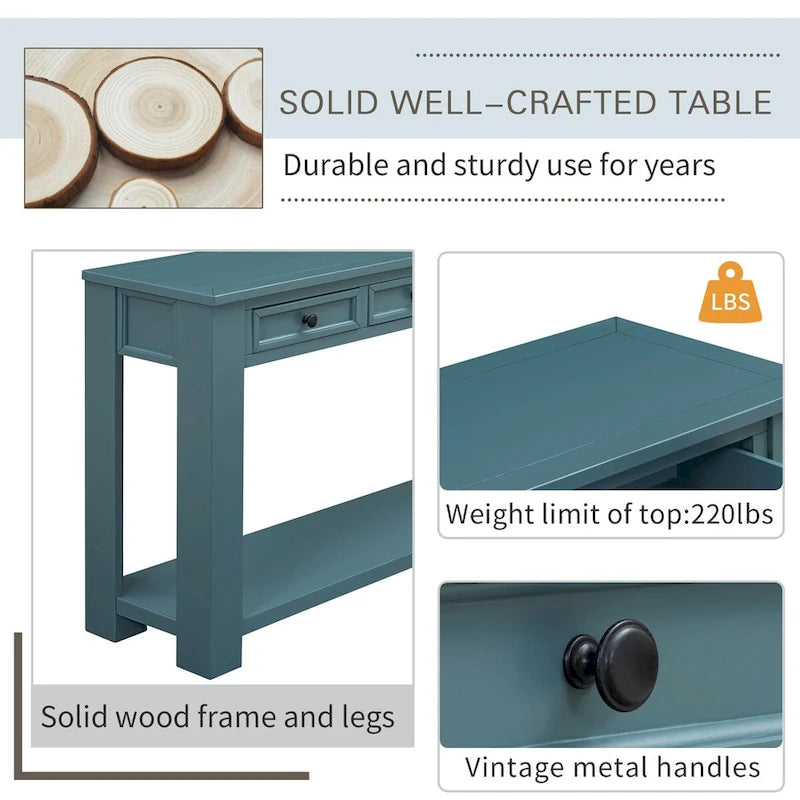 Table console pour entrée ou couloir, table de canapé avec tiroirs de rangement et étagère inférieure