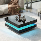 Design minimaliste très brillant avec éclairage LED, table basse carrée à 2 niveaux, table centrale pour le salon