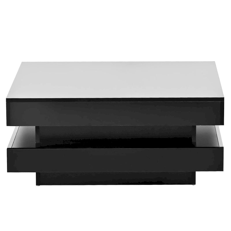 Design minimaliste très brillant avec éclairage LED, table basse carrée à 2 niveaux, table centrale pour le salon