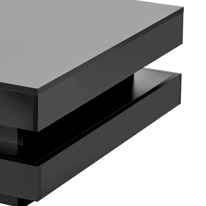 Design minimaliste très brillant avec éclairage LED, table basse carrée à 2 niveaux, table centrale pour le salon