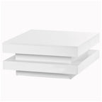 Design minimaliste très brillant avec éclairage LED, table basse carrée à 2 niveaux, table centrale pour le salon