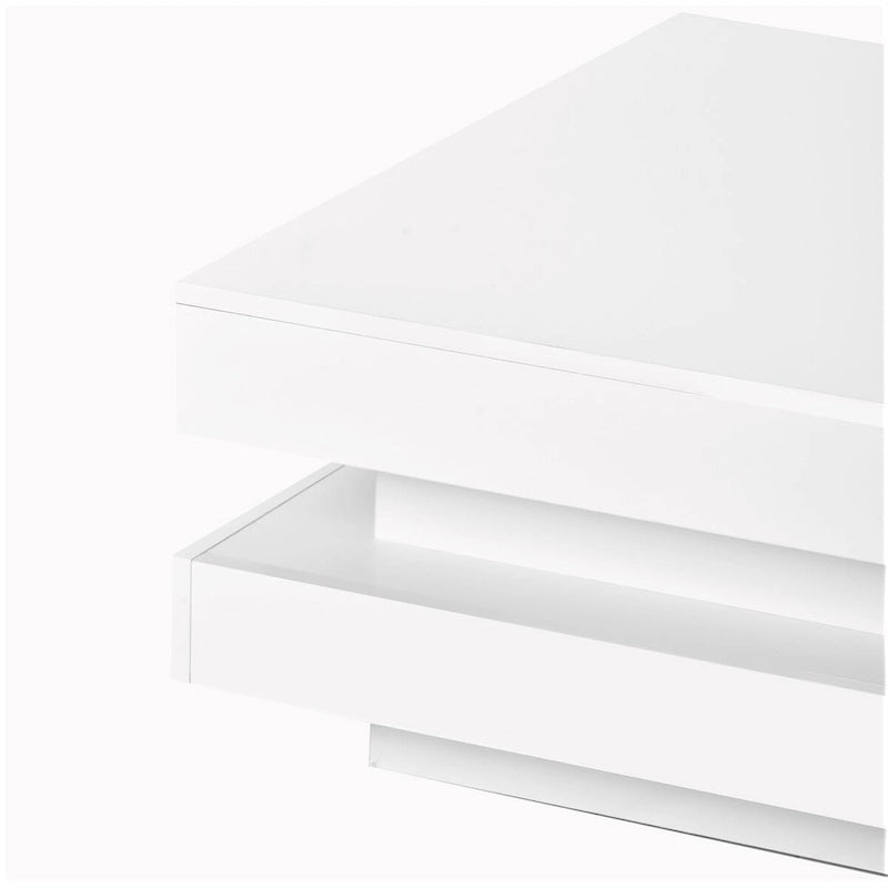 Design minimaliste très brillant avec éclairage LED, table basse carrée à 2 niveaux, table centrale pour le salon