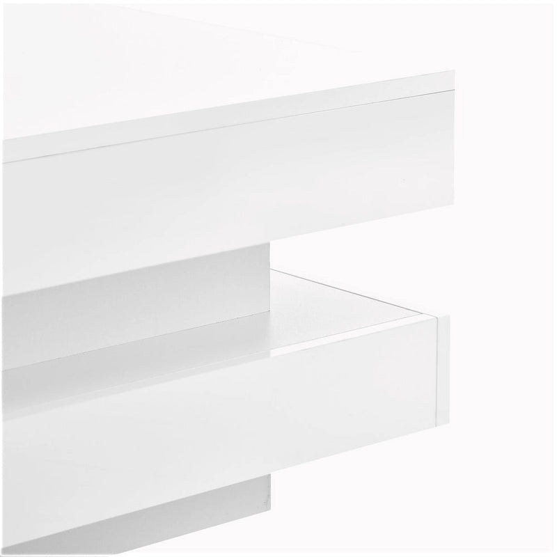 Design minimaliste très brillant avec éclairage LED, table basse carrée à 2 niveaux, table centrale pour le salon