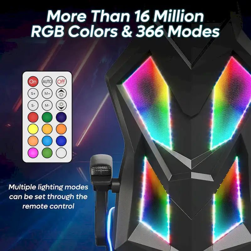 Ergonomische gamingstoel met RGB-ledverlichting, geventileerde stoffen computerstoel met pocketveringkussen en verstelbare armleuningen