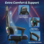 Ergonomische gamingstoel met RGB-ledverlichting, geventileerde stoffen computerstoel met pocketveringkussen en verstelbare armleuningen