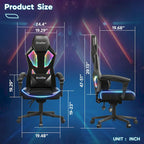 Ergonomische gamingstoel met RGB-ledverlichting, geventileerde stoffen computerstoel met pocketveringkussen en verstelbare armleuningen