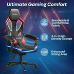 Ergonomische gamingstoel met RGB-ledverlichting, geventileerde stoffen computerstoel met pocketveringkussen en verstelbare armleuningen