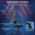 Ergonomische gamingstoel met RGB-ledverlichting, geventileerde stoffen computerstoel met pocketveringkussen en verstelbare armleuningen