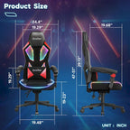 Ergonomische gamingstoel met RGB-ledverlichting, geventileerde stoffen computerstoel met pocketveringkussen en verstelbare armleuningen