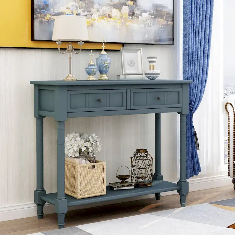 Table console avec 2 tiroirs et étagère inférieure