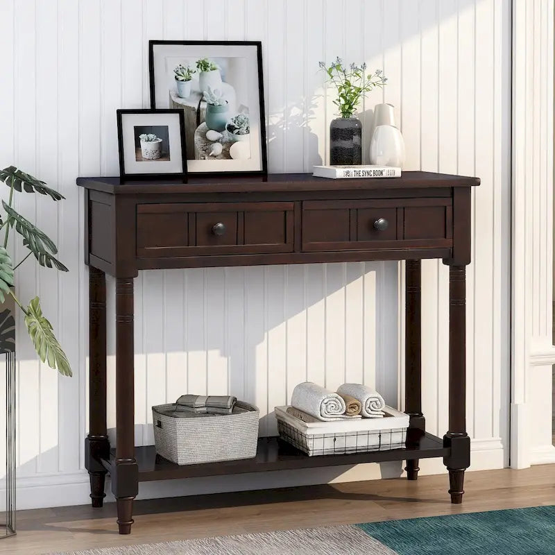 Console Table with 2 Drawers and Bottom Shelf