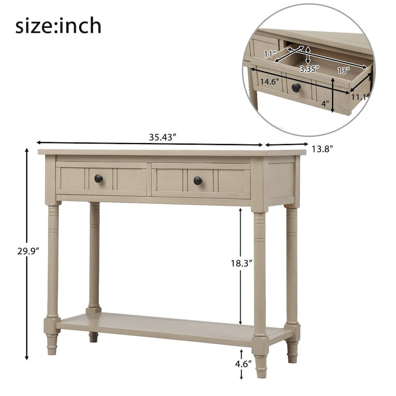 Table console avec 2 tiroirs et étagère inférieure
