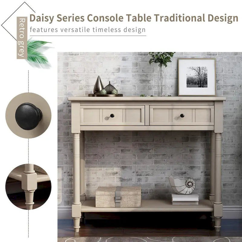 Table console avec 2 tiroirs et étagère inférieure