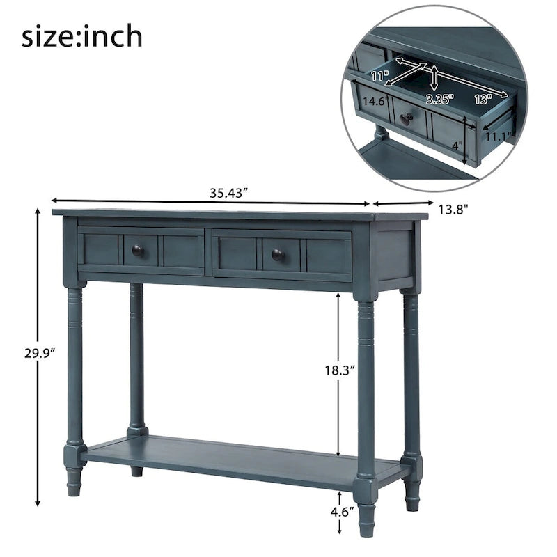 Table console avec 2 tiroirs et étagère inférieure