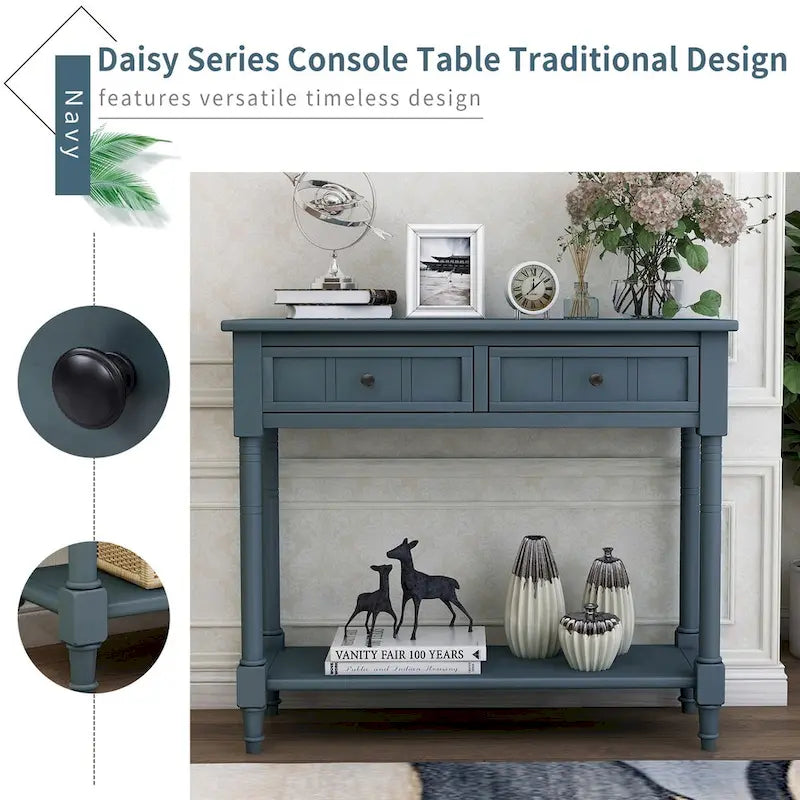 Table console avec 2 tiroirs et étagère inférieure