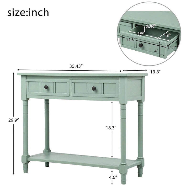 Table console avec 2 tiroirs et étagère inférieure